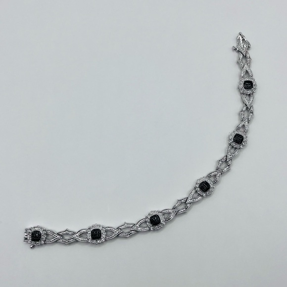 Rhodium Plated Black and White Tennis Bracelet - Picture 3 of 4